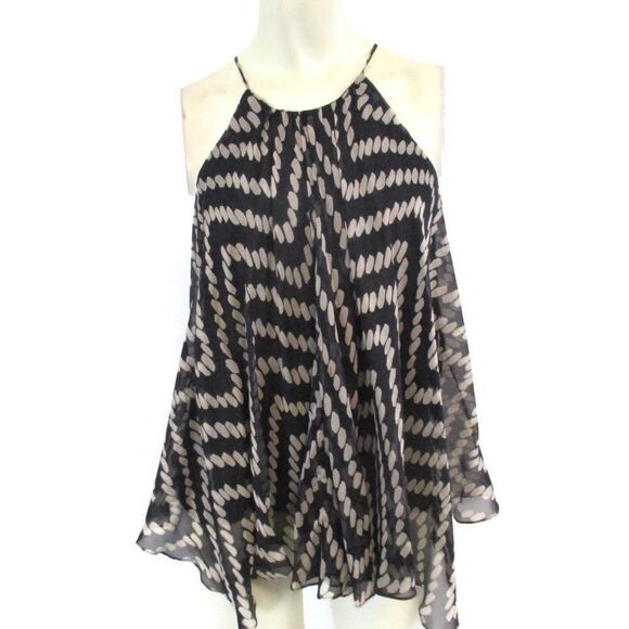 Milly New York Black Tan Silk Top 0 - Picture 1 of 5